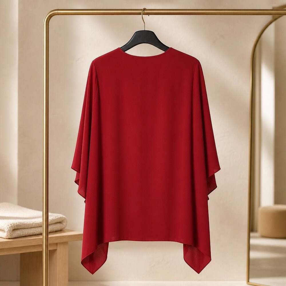 Karen Kane Red V-Neck Poncho Blouse - Picture 2 of 7